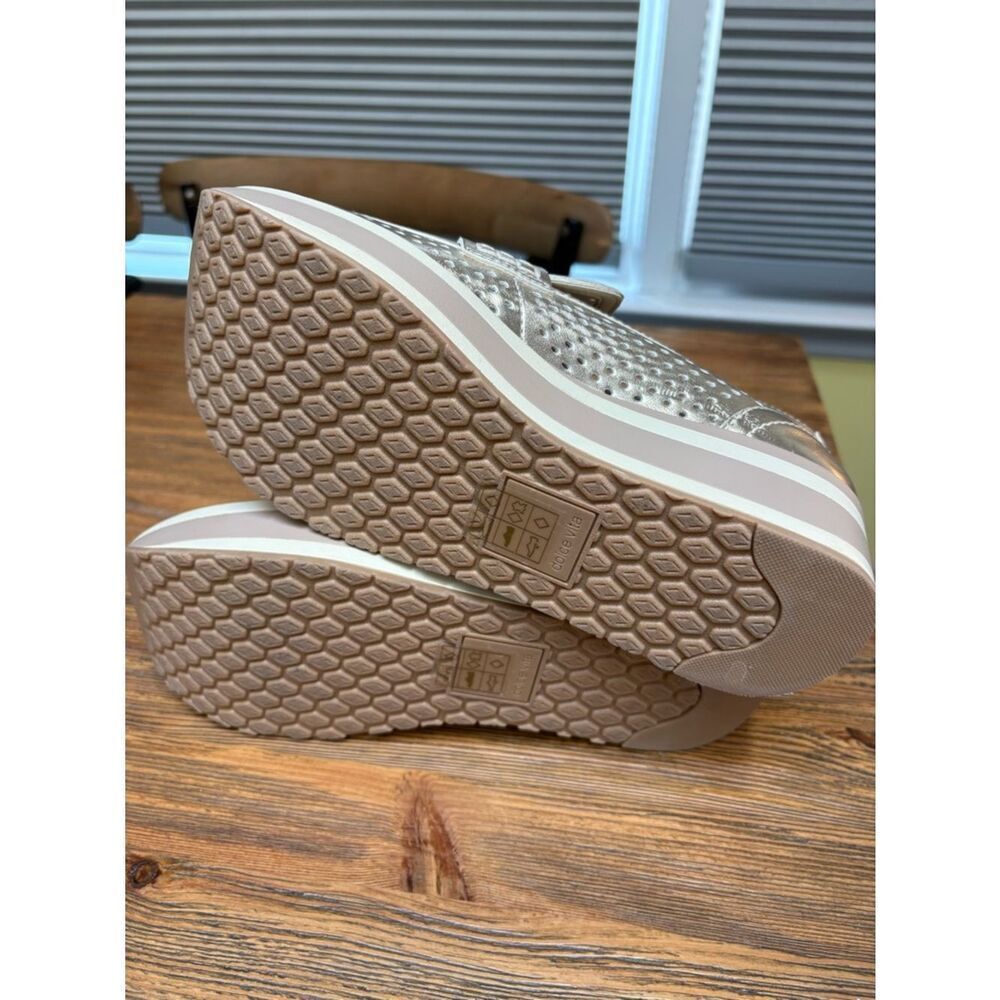 Dolce Vita Champagne Metallic Perforated Platform Loafers - Picture 10 of 13